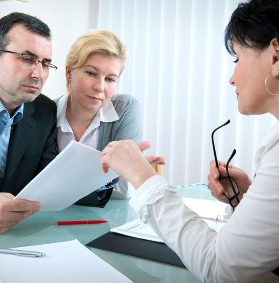 Business owners discussing a listing